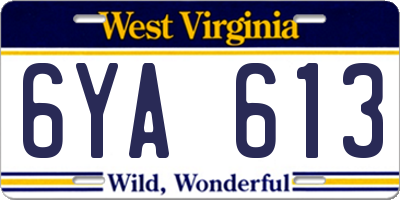 WV license plate 6YA613