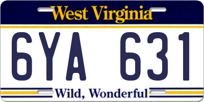 WV license plate 6YA631