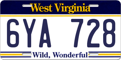 WV license plate 6YA728