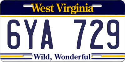 WV license plate 6YA729