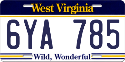 WV license plate 6YA785