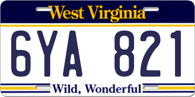 WV license plate 6YA821