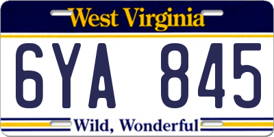 WV license plate 6YA845