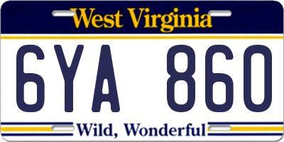WV license plate 6YA860