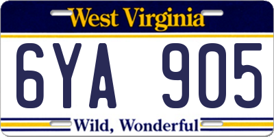 WV license plate 6YA905