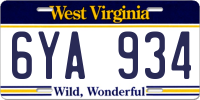 WV license plate 6YA934