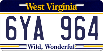 WV license plate 6YA964