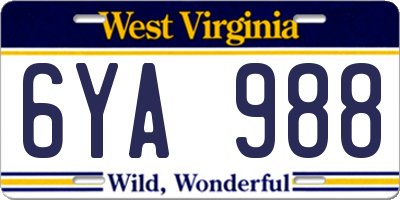 WV license plate 6YA988