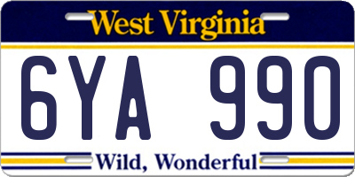 WV license plate 6YA990