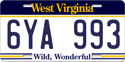 WV license plate 6YA993