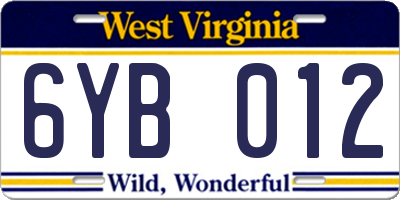WV license plate 6YB012