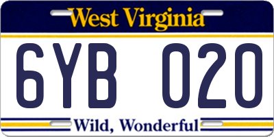 WV license plate 6YB020