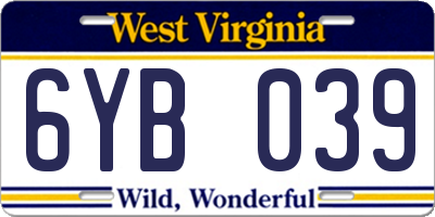 WV license plate 6YB039