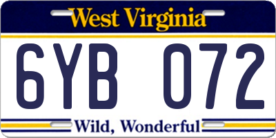 WV license plate 6YB072