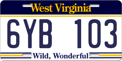 WV license plate 6YB103