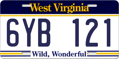 WV license plate 6YB121