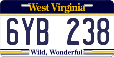 WV license plate 6YB238