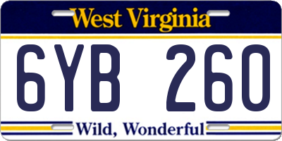 WV license plate 6YB260