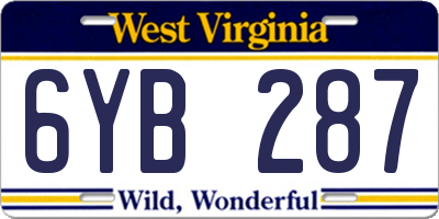 WV license plate 6YB287