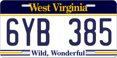 WV license plate 6YB385