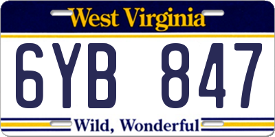 WV license plate 6YB847