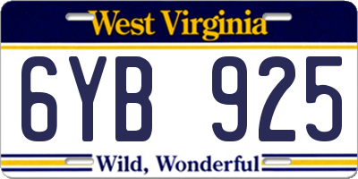 WV license plate 6YB925