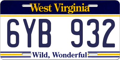 WV license plate 6YB932