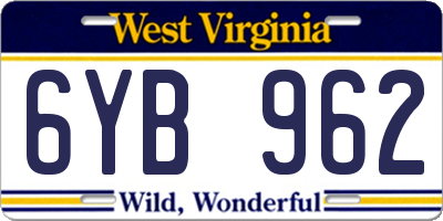 WV license plate 6YB962