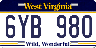 WV license plate 6YB980
