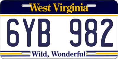 WV license plate 6YB982