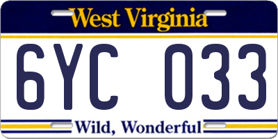WV license plate 6YC033