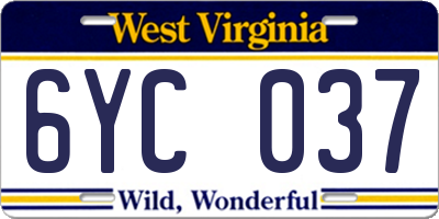 WV license plate 6YC037