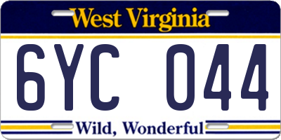 WV license plate 6YC044