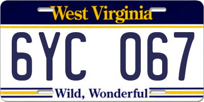 WV license plate 6YC067
