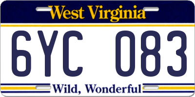 WV license plate 6YC083