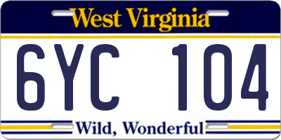 WV license plate 6YC104