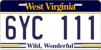 WV license plate 6YC111