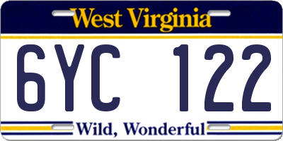 WV license plate 6YC122