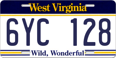 WV license plate 6YC128