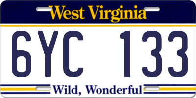 WV license plate 6YC133