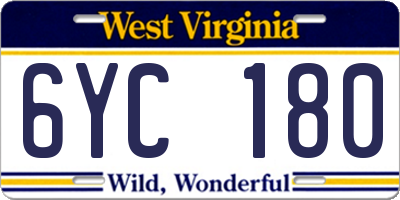 WV license plate 6YC180
