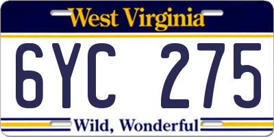 WV license plate 6YC275