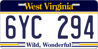 WV license plate 6YC294