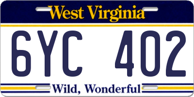 WV license plate 6YC402