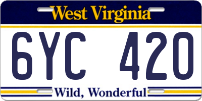 WV license plate 6YC420