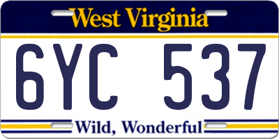 WV license plate 6YC537