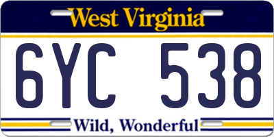 WV license plate 6YC538