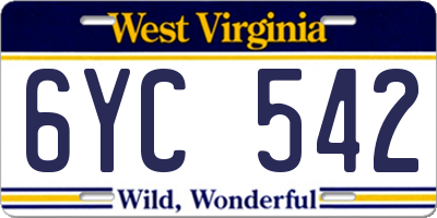 WV license plate 6YC542