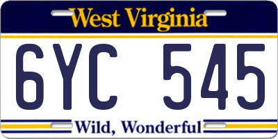 WV license plate 6YC545