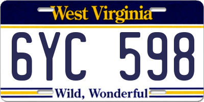 WV license plate 6YC598
